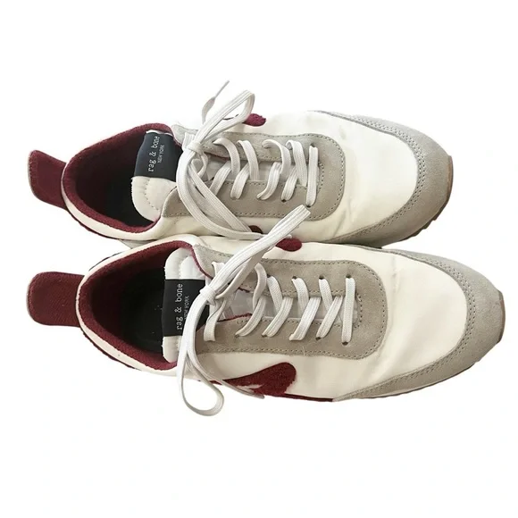 rag & bone Retro Runner Low-Top Sneakers Cream Burgundy size 10 - Picture 7 of 13